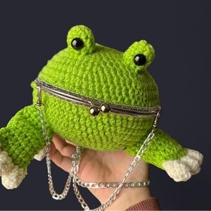 Handmade Crochet Frog Crossbody purse
